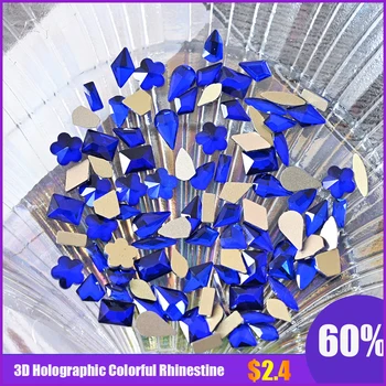 100 kozarcev Pisane Holografski Ravno Dno Geometrijski 3D Nail Nosorogovo Kaplja Vode Diamond Kvadratnih Cvet Manikira Nohtov DIY Orodja 1