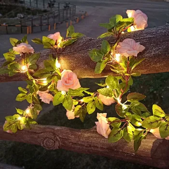 20/50/100leds Rose Cvet vinske Trte Niz LED Luči Baterija/USB Powered Zelenih Listov Pravljice Garland Božično zabavo Valentinovo