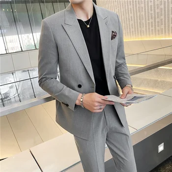 2023 Modi moške (Blazer+ hlače) novo slim trend lep ženina poročna obleka poslovnih Jopič dva-delni set
