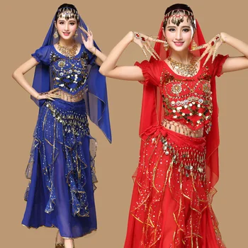 4pcs/Set Ženske Ples Trebuh Kostumi Cvet Belly Dance Obleko Odraslih Indijski Bellydance Kostume Fazi Oblačila Visoke Kakovosti