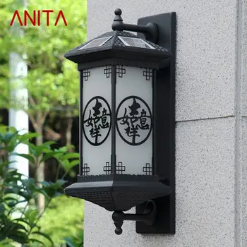 ANITA Prostem Sončne Stene Lučka Ustvarjalnost Kitajski Stil Črni Rov Svetlobe LED Vodotesen IP65 za Dom, Balkon, Dvorišče
