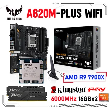 ASUS TUF GAMING A620M-PLUS WIFI DDR5 Mainboard Vtičnico AM5 Z AMD Ryzen 9 7900X CPU Combo+Kingston RAM DDR5 6000MHz 16GBx2 EXPO