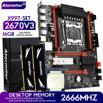Atermiter X99 Turbo DDR4 D4 matični plošči Nastavite Z Xeon E5 Razdaljo 2670 V3 LGA2011-3 CPU 2pcs X 8GB = 16GB 2666MHz Pomnilnik Namizje RAM