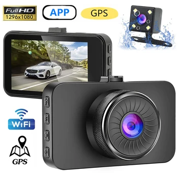 Avto DVR WiFi Full HD 1080P Dash Cam Pogled od Zadaj Kamero Ogledalo Video Snemalnik Black Box Parkiranje Zaslon Dashcam GPS Night Vision