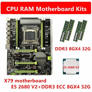 E5 2680 V2 gostiteljice X79 Motherboard DDR3 1600HMZ ECC REG 8GX4 32 G CPU RAM Kit Komplet LGA 2011 Namizni Strežniki, Delovne postaje, matične plošče,