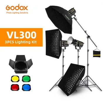 Godox 3pcs VL300 300W 5600K Bela Različica LED Video Stalno Svetlobo + 70x100cm Mrežo Softbox + 2.8 m Lahka Stojalo Studio Svetlobe