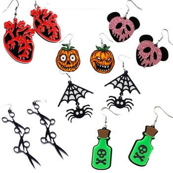 Halloween Uhani Čarovnica Lobanje Strup Steklenico Votlih iz Škarje Spider Web Uhani Elf Peneče Roza Lobanje Rdeče Srce Uhani