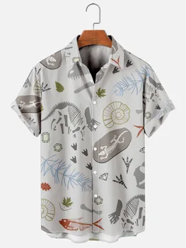 Hawaiian Okostje Dinozavra Print Majica Kratek Rokav Vintage Srajce Moške Jopico Poletnih Oblačil Bluzo