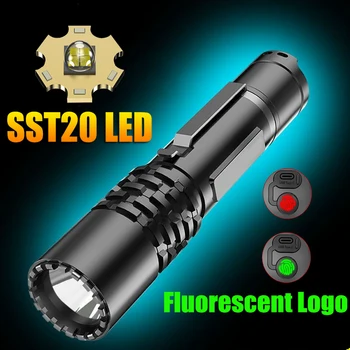 High Power SST20 LED Mini Svetilka S Fluorescentnim LOGOTIP Ultra-bright Močno Svetlobo Tip-C Polnilna IPX5 Nepremočljiva ravni