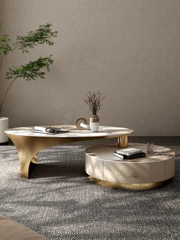 Italijanski Svetlobe Luksuzni Rock Ploščo Mizo Čaj Sodobnih Luksuznih Dnevna Soba Ovalne Mati Čaj Tabela Velikosti Kombinacija 2023