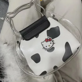 Kawaii Sanriod Anime Hobi Kitty Self-Made Novi Mini Krava Vzorec Diagonalno Jelly Torbici Messenger Bag Iz Manjše Izdelke Vrečko Za Shranjevanje