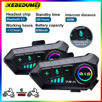 Kebidumei 1/2Pcs Bluetooth Motoristična čelada interkom 300M 2000Mah Brezžični Komunikator Glasovni Nadzor Interfonski Čelada Slušalke