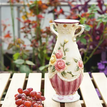 Keramični visoko vazo Evropske cvet vazo študija doma dnevna soba namizna dekoracija reliefni rose.