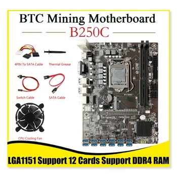 NOVO-B250C BTC Motherboard 12GPU PCIE, Da USB3.0+4PIN, Da SATA Kabel+SATA Kabel+Hladilni Ventilator LGA1151 Podpira DDR4 RAM DIMM