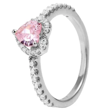 Originalni Pink Povzdiguje Srce Z Crystal Ring Za 925 Sterling Srebrni Prstan Ženske, Darilo DIY Evropi Nakit