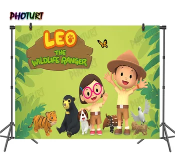 PHOTURT Leo Wildlife Ranger Ozadje Otroci Rojstni dan Fotografija Ozadje Zelenih Gozdov Les Foto Banner Okrasite Rekviziti