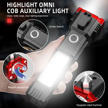 Polnjenje prek kabla USB LED Svetilka Taktično Bliskavica z Varnostnimi Kladivo Baklo Luči Prenosna Luč na Prostem Avanturo Razsvetljavo