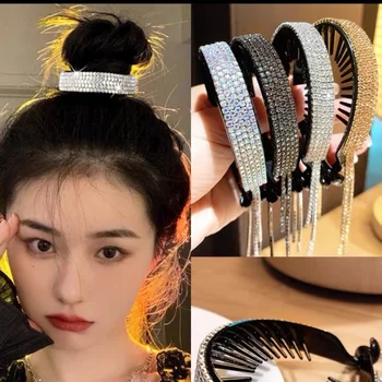 Sijaj Nosorogovo Tassel lase nevihte za Ženske Luksuzni Kristalno lase posnetek girls moda eleganco headdress korejski Lase Dodatki