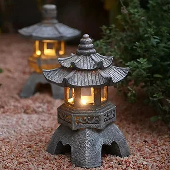 Solarna LED Kamen Pagoda Luč Nepremočljiva Smolo Zen Kamniti Stolp Lučka Ne-Izginja Starinsko Svetilko za Balkon, Vrt Dekor 2023