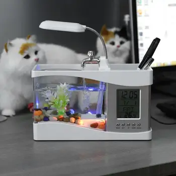 Večnamenski Mini Fish Tank Svetlobe USB Polnilne Akvarij Podvodna Luč z Uro Funkcija LED Luči