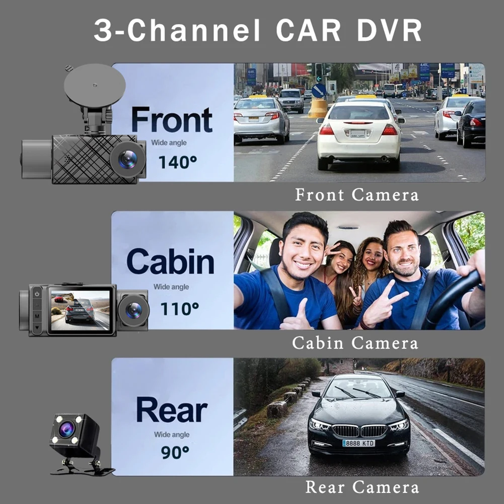 Novo 3 Objektiv HD 1080P Dash Cam 140 Stopnja širokokotni Avtomobilskih Podatkov Diktafon Spredaj/Zadaj Kamere 24H Parkirni Kamere Zaslon . ' - ' . 1