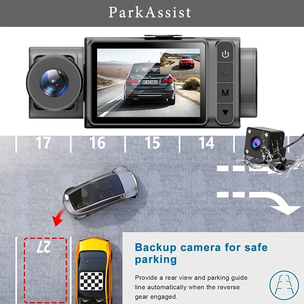 Novo 3 Objektiv HD 1080P Dash Cam 140 Stopnja širokokotni Avtomobilskih Podatkov Diktafon Spredaj/Zadaj Kamere 24H Parkirni Kamere Zaslon . ' - ' . 2