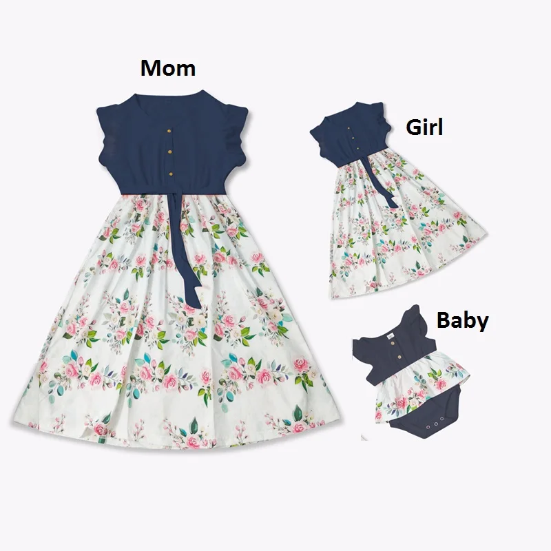 Družinski paket oblačil, manšete, naborki ujemanje obleko modne mati, mati, hči baby dekle obleko bombaž . ' - ' . 5