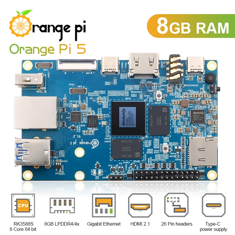 Oranžna Pi 5 8GB RK3588S 8-core 64-bit PCIE Modul Zunanje WiFi+BT SSD Gigabit Ethernet En potovalni Računalnik Zaženete Android Debian . ' - ' . 1