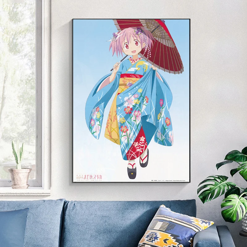 Puella Trije Kralji Madoka Magica Junakinja Je Dekle Atlas Plakat Soba Dekor Anime Slika Platno Slikarstvo Dekoracijo Kawaii Soba Dekor . ' - ' . 4
