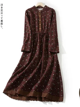 Ženske Priložnostne Dolgo Obleko Nov Prihod 2022 Jeseni Vintage Stil Cvjetnim Tiskanja Svoboden Ženski Bombaž Perilo A-linija Obleke B2179